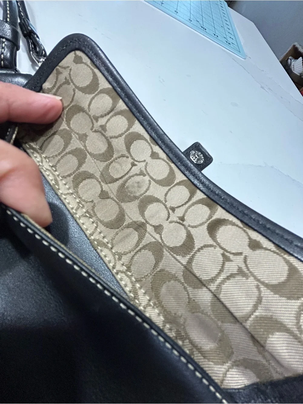Coach Black Leather Clutch Wristlet with Front Buckle Pocket